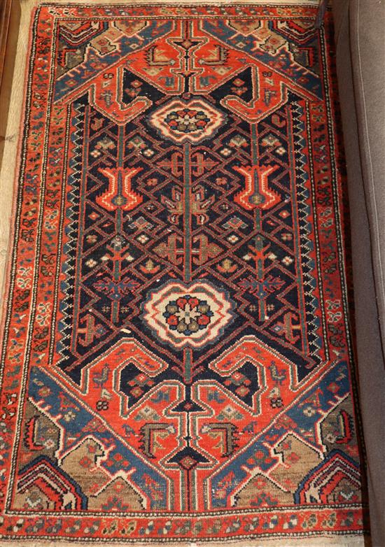 A Hamadan blue ground rug, 130 x 80cm